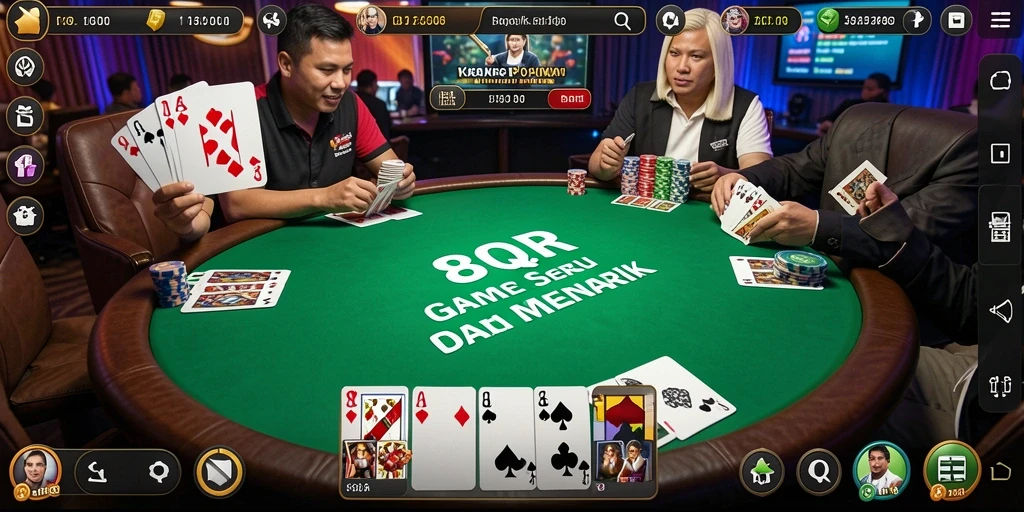 Tangkapan layar utama menunjukkan pemain beraksi dalam game Poker yang mendebarkan.
