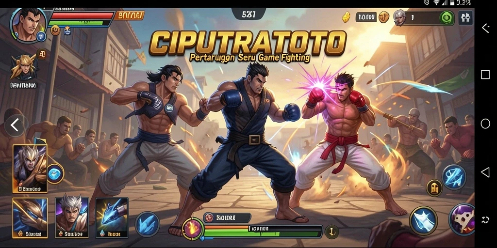 Gameplay seru dengan karakter bertarung dalam arena.
