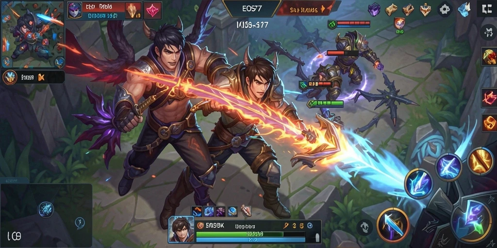 Tampilan gameplay seru dan strategi dalam pertarungan MOBA.