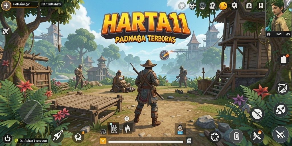 Tangkapan layar gameplay HARTA11 yang menampilkan eksplorasi dunia terbuka yang luas.