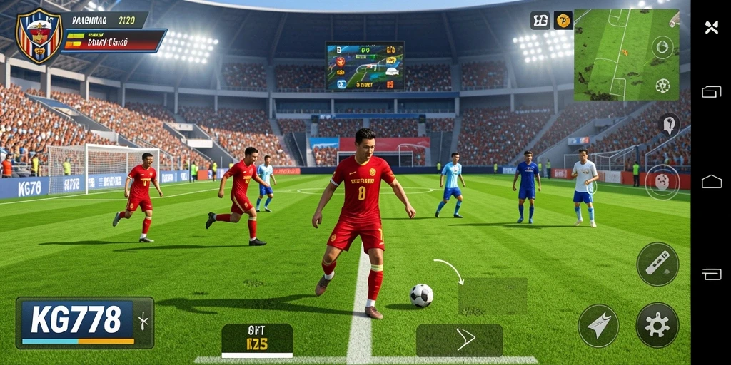Screenshot KG778 menunjukkan aksi seru dalam permainan sepak bola.