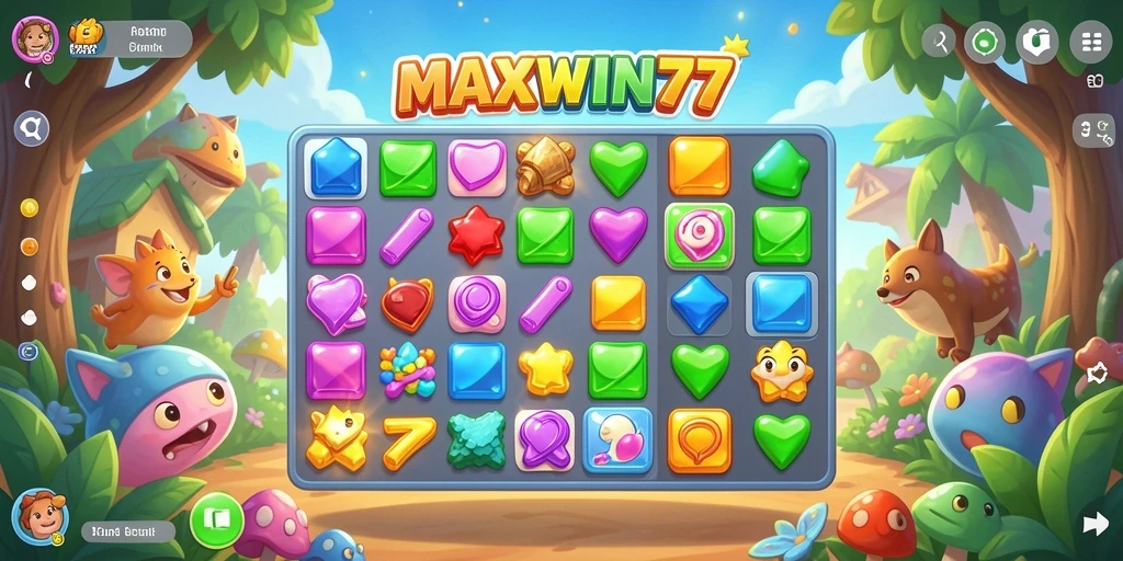 Screenshot gameplay MAXWIN77 dengan aksi Match-3 yang seru.