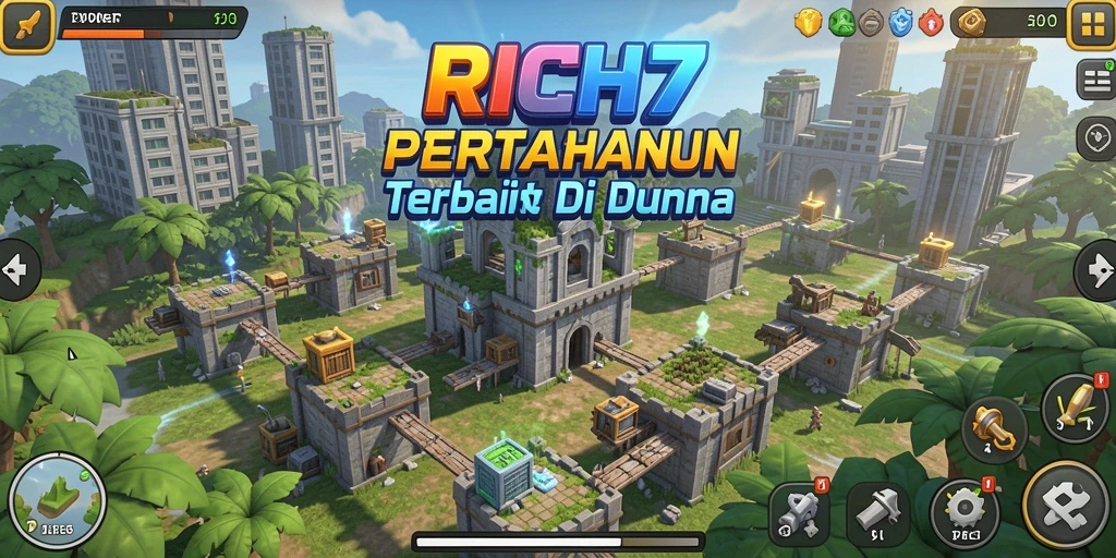 Menampilkan aksi pertahanan seru dalam RICH7 Tower Defense.