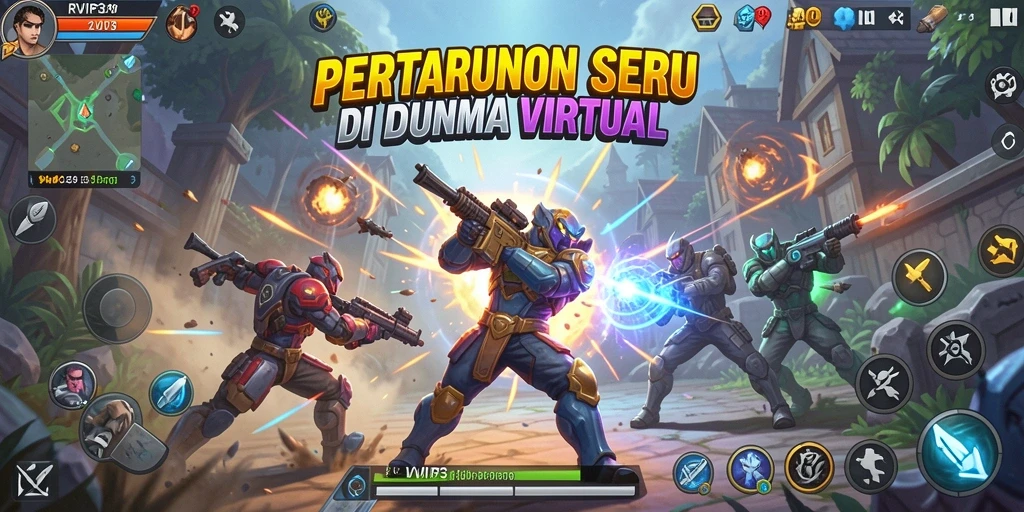 Tangkapan layar utama RVIP3 menampilkan aksi pertarungan yang mendebarkan.